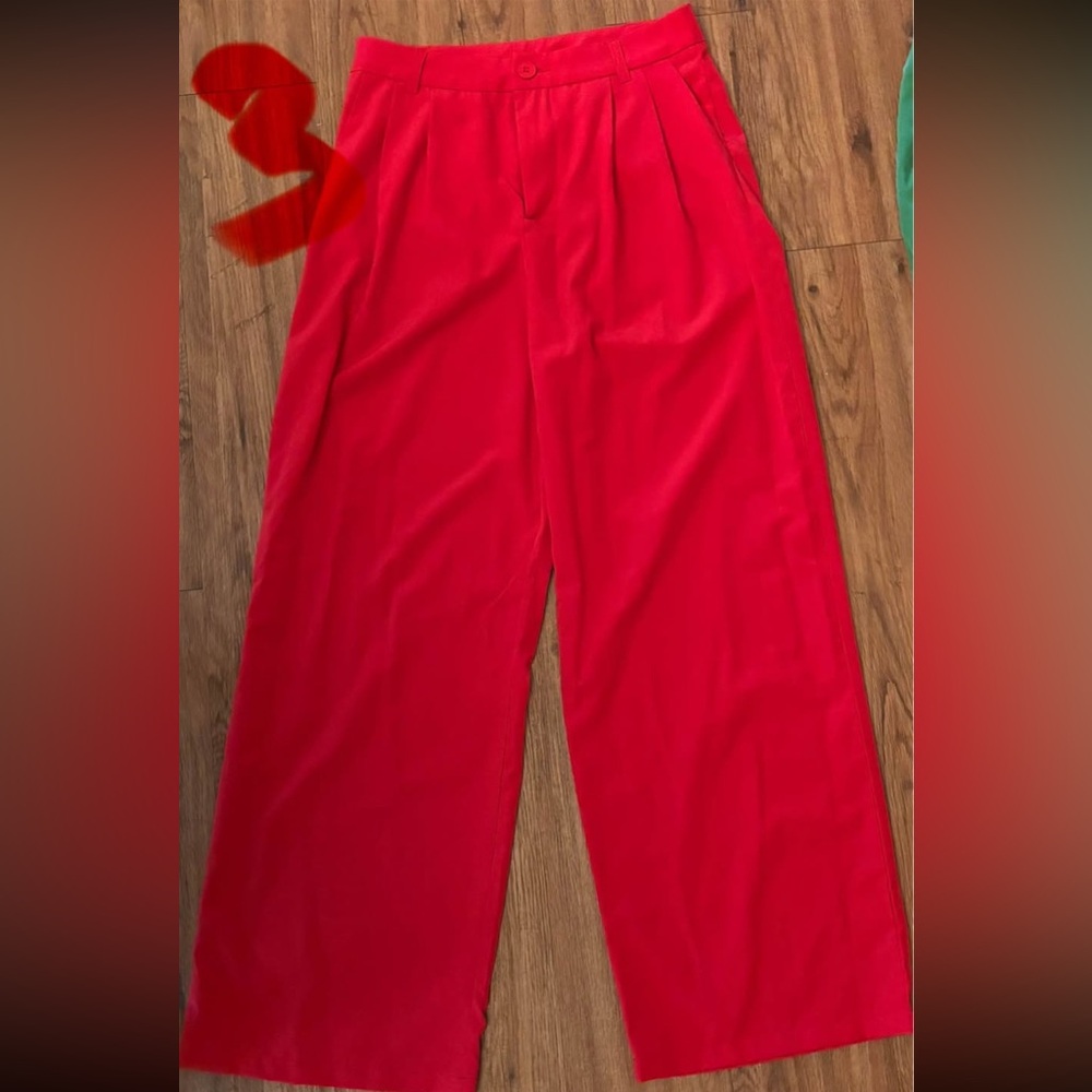 Vibrant Red Wide-Leg Pants